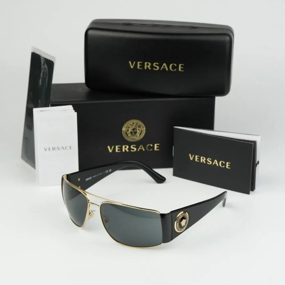 NEW Versace VE2163 100287 Gold Black Grey  Rectangle Men Sunglasses VE 2163